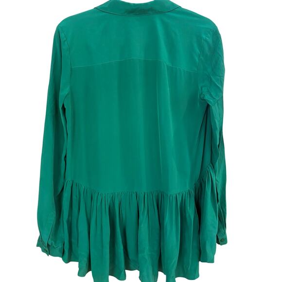 Tibi green silk long sleeve button up peplum ruffle bottom blouse SIZE 2 - Picture 6 of 6